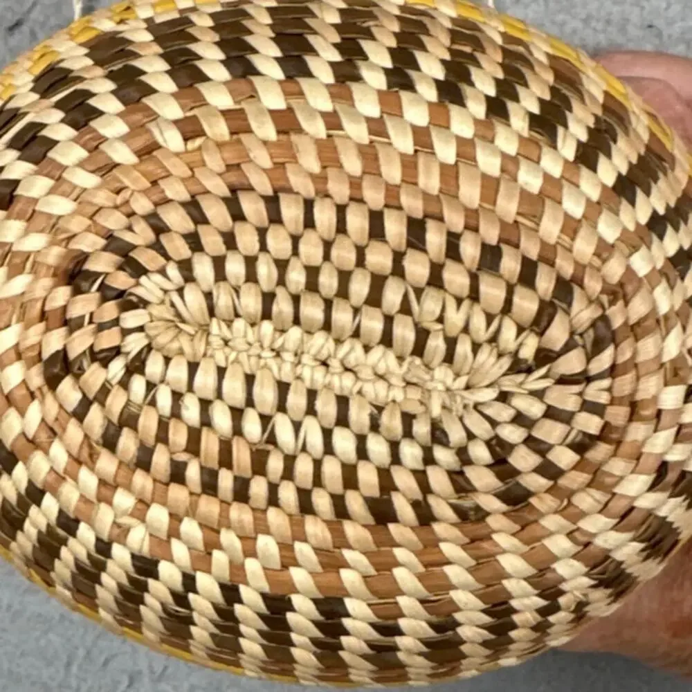 Vintage Sweetgrass Lidded Mini Basket Handwoven Folk Art Coastal Boho Decor